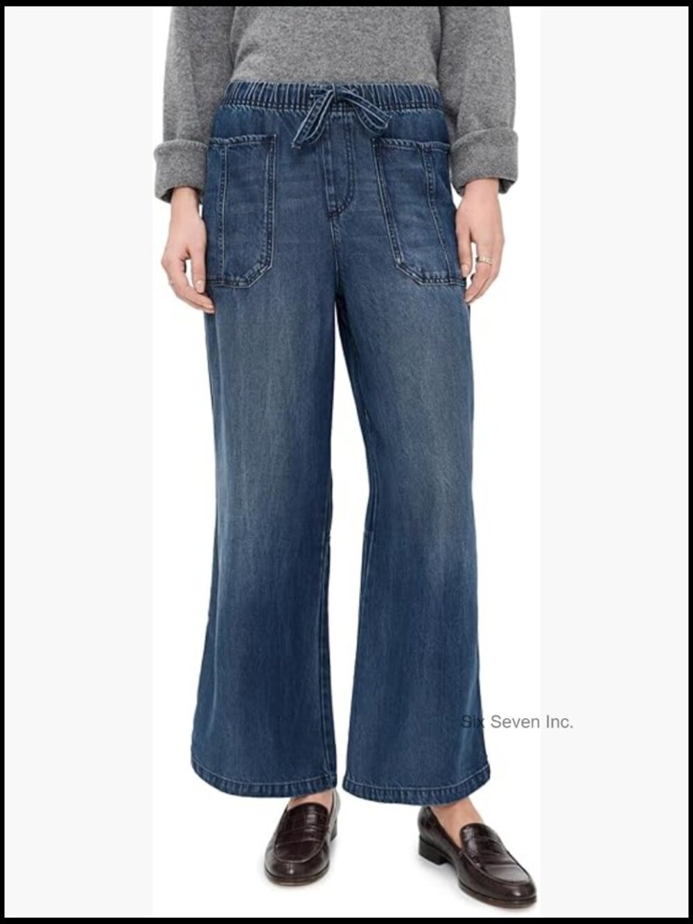 Non-Stretch Denim Straight Leg Lounge Pants with Pockets
